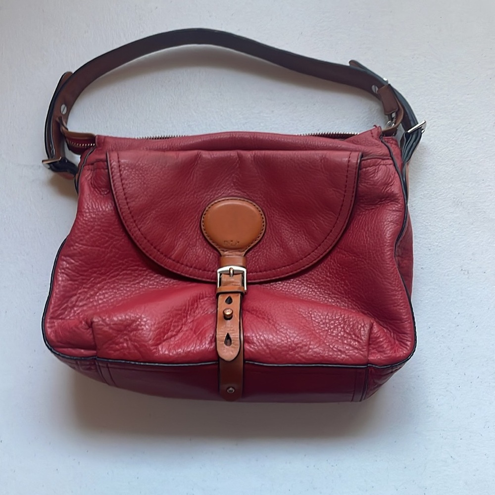Ralph Lauren Red and Brown Leather Shoulder Bag Vintage 90’s